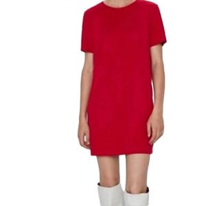 ZARA Trafaluc Red Velvet Spring Summer Fall T-SHIRT Dress sz Small